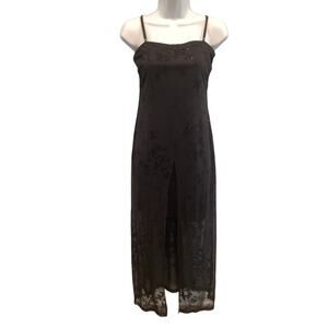 Vintage Womens Slip Dress Size Small Black Glitter Sheer Overlay Y2K HOCO Prom